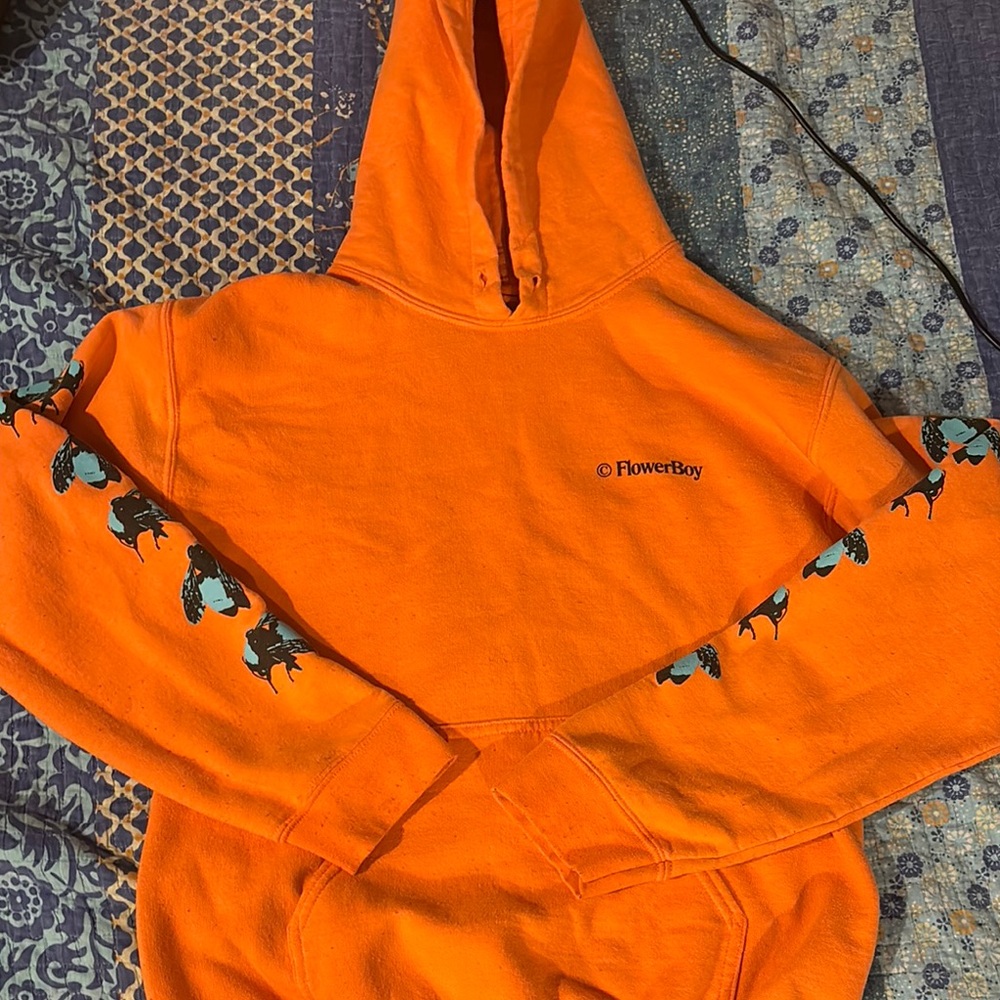 Orange FlowerBoy Hoodie with Graphic Sleeves